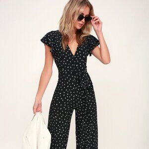 Lulus Fine Print Black And White Print Backless Jumpsuit - Size XS